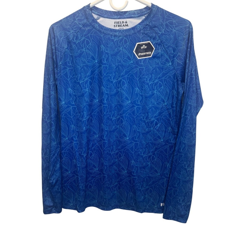 Field & Stream Womens Blue Long Sleeve Shirt Smartwick UPF 30 Floral M NEW